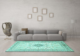 Machine Washable Medallion Turquoise Traditional Area Rugs in a Living Room,, wshtr1026turq