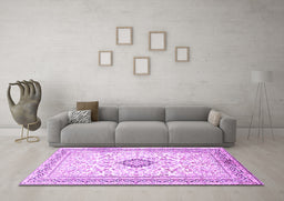 Machine Washable Medallion Purple Traditional Area Rugs in a Living Room, wshtr1026pur