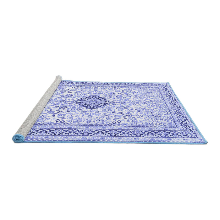 Sideview of Machine Washable Medallion Blue Traditional Rug, wshtr1026blu