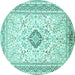 Round Medallion Turquoise Traditional Rug, tr1026turq