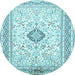 Round Medallion Light Blue Traditional Rug, tr1026lblu