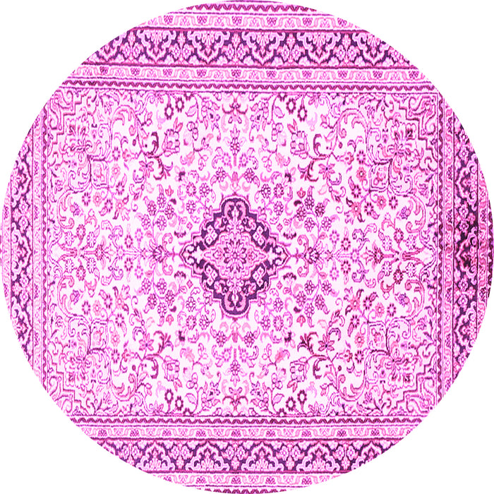 Round Machine Washable Medallion Pink Traditional Rug, wshtr1026pnk
