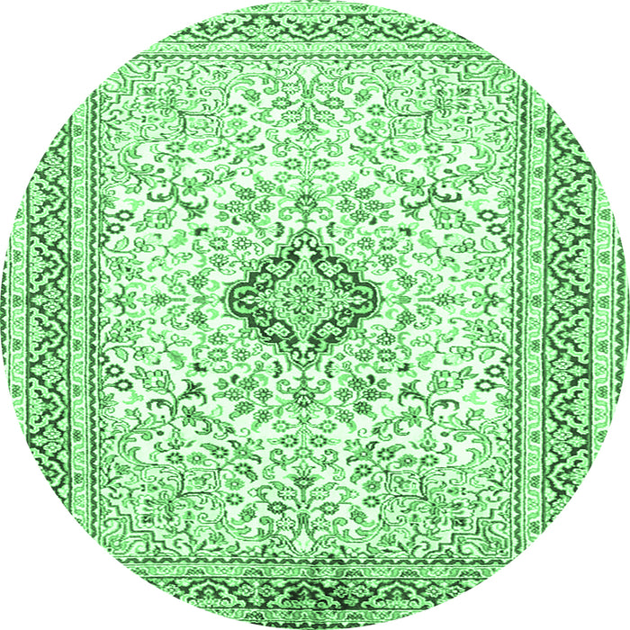 Round Machine Washable Medallion Emerald Green Traditional Area Rugs, wshtr1026emgrn