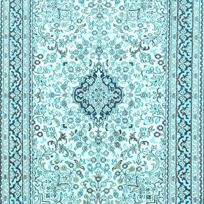 Machine Washable Medallion Light Blue Traditional Rug, wshtr1026lblu