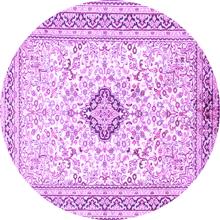 Round Machine Washable Medallion Purple Traditional Area Rugs, wshtr1026pur