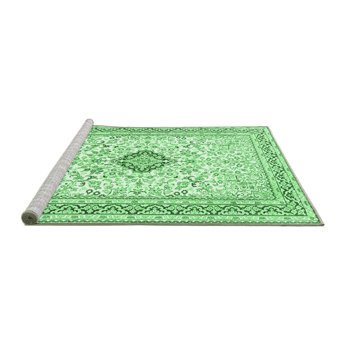 Sideview of Machine Washable Medallion Emerald Green Traditional Area Rugs, wshtr1026emgrn