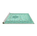 Sideview of Machine Washable Medallion Turquoise Traditional Area Rugs, wshtr1026turq