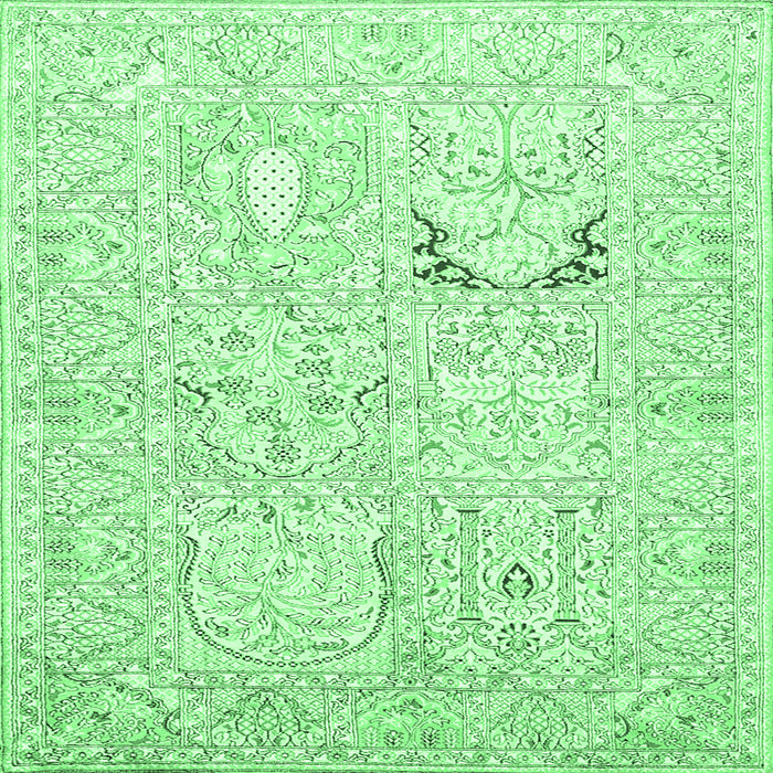 Square Machine Washable Animal Emerald Green Traditional Area Rugs, wshtr1027emgrn