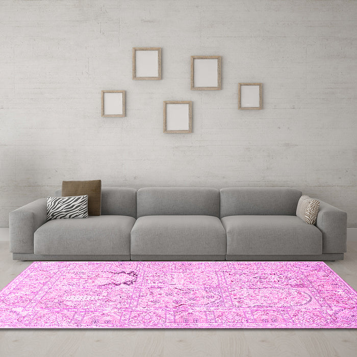 Machine Washable Animal Pink Traditional Rug in a Living Room, wshtr1027pnk