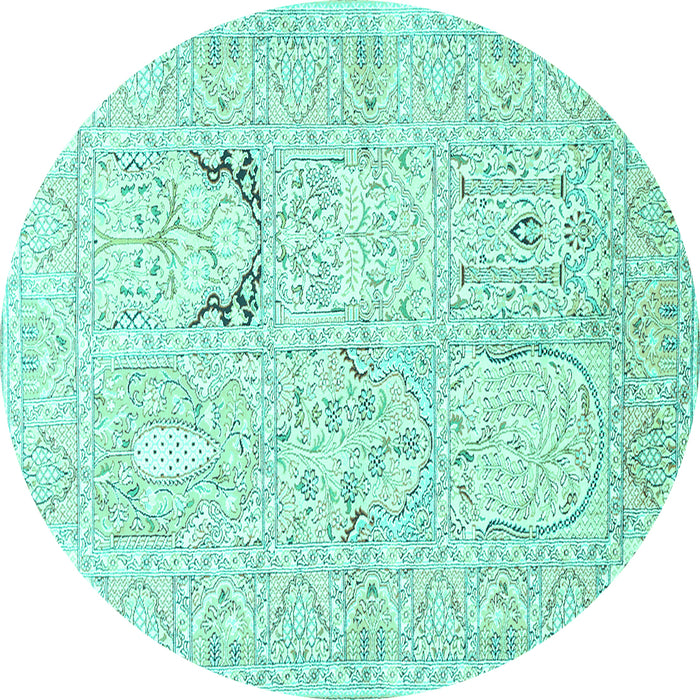 Round Machine Washable Animal Turquoise Traditional Area Rugs, wshtr1027turq