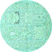 Round Machine Washable Animal Turquoise Traditional Area Rugs, wshtr1027turq