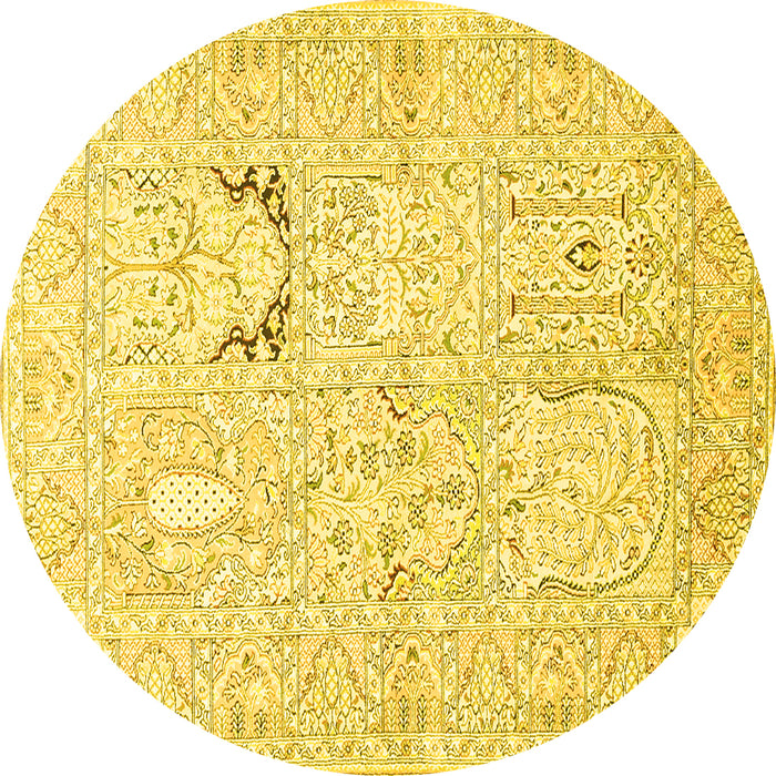 Round Machine Washable Animal Yellow Traditional Rug, wshtr1027yw