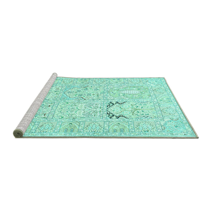Sideview of Machine Washable Animal Turquoise Traditional Area Rugs, wshtr1027turq