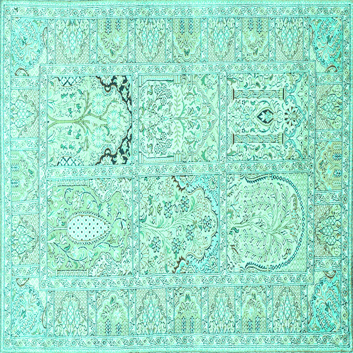Square Animal Turquoise Traditional Rug, tr1027turq