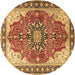 Round Machine Washable Medallion Brown Traditional Rug, wshtr1028brn