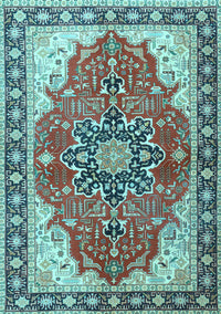 Medallion Light Blue Traditional Rug, tr1028lblu