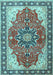 Machine Washable Medallion Light Blue Traditional Rug, wshtr1028lblu