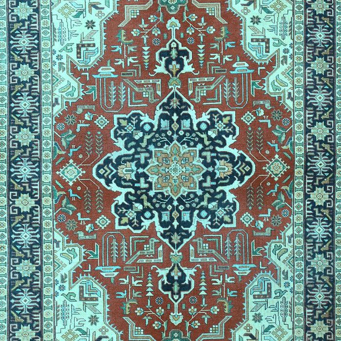 Machine Washable Medallion Light Blue Traditional Rug, wshtr1028lblu