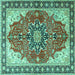 Square Medallion Turquoise Traditional Rug, tr1028turq