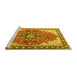 Sideview of Machine Washable Medallion Yellow Traditional Rug, wshtr1028yw