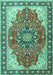 Machine Washable Medallion Turquoise Traditional Area Rugs, wshtr1028turq