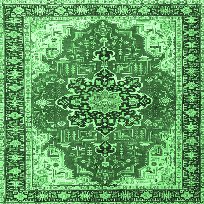 Square Medallion Emerald Green Traditional Rug, tr1028emgrn