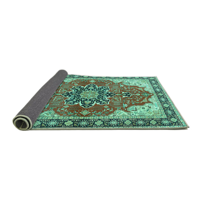 Sideview of Medallion Turquoise Traditional Rug, tr1028turq