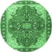 Round Medallion Emerald Green Traditional Rug, tr1028emgrn