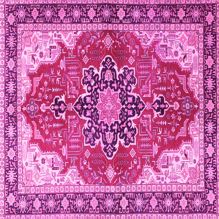 Square Machine Washable Medallion Pink Traditional Rug, wshtr1028pnk