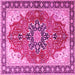 Square Machine Washable Medallion Pink Traditional Rug, wshtr1028pnk