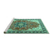 Sideview of Machine Washable Medallion Turquoise Traditional Area Rugs, wshtr1028turq