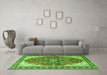 Machine Washable Medallion Green Traditional Area Rugs in a Living Room,, wshtr1028grn