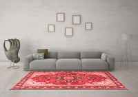 Machine Washable Medallion Red Traditional Rug, wshtr1028red