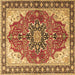 Square Machine Washable Medallion Brown Traditional Rug, wshtr1028brn