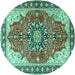 Round Medallion Turquoise Traditional Rug, tr1028turq