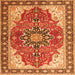 Round Machine Washable Medallion Orange Traditional Area Rugs, wshtr1028org