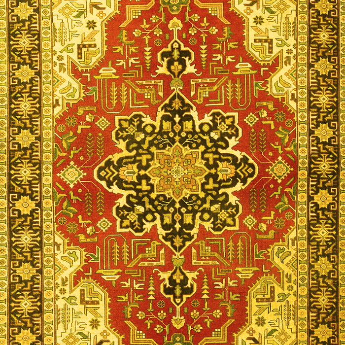 Machine Washable Medallion Yellow Traditional Rug, wshtr1028yw