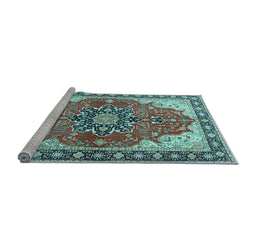 Sideview of Machine Washable Medallion Light Blue Traditional Rug, wshtr1028lblu