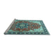 Sideview of Machine Washable Medallion Light Blue Traditional Rug, wshtr1028lblu