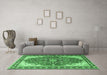 Machine Washable Medallion Emerald Green Traditional Area Rugs in a Living Room,, wshtr1028emgrn