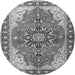 Machine Washable Medallion Gray Traditional Rug, wshtr1028gry