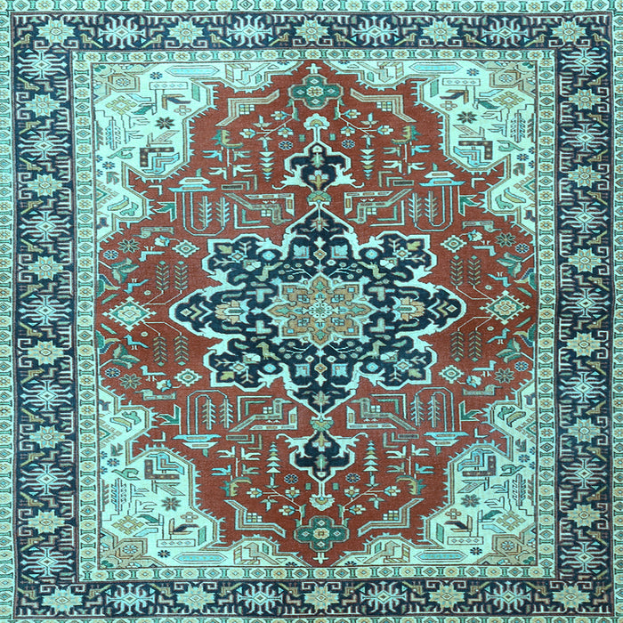 Square Medallion Light Blue Traditional Rug, tr1028lblu