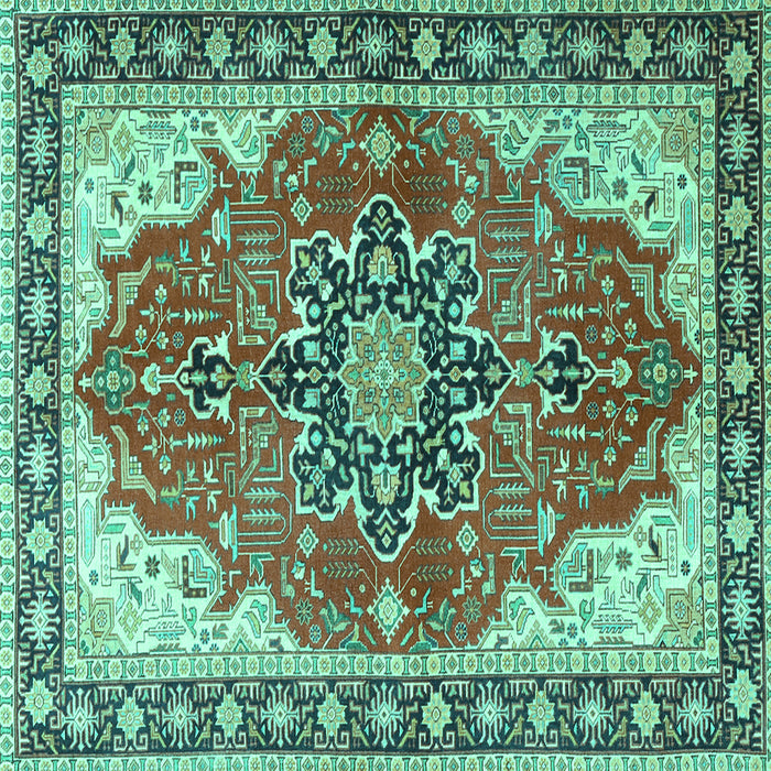 Square Machine Washable Medallion Turquoise Traditional Area Rugs, wshtr1028turq