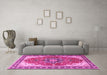 Machine Washable Medallion Pink Traditional Rug in a Living Room, wshtr1028pnk