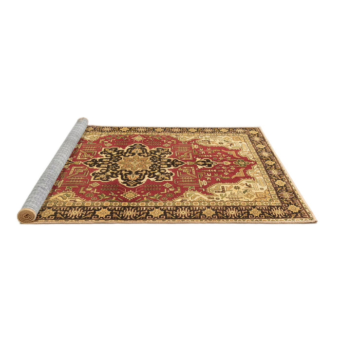 Sideview of Machine Washable Medallion Brown Traditional Rug, wshtr1028brn