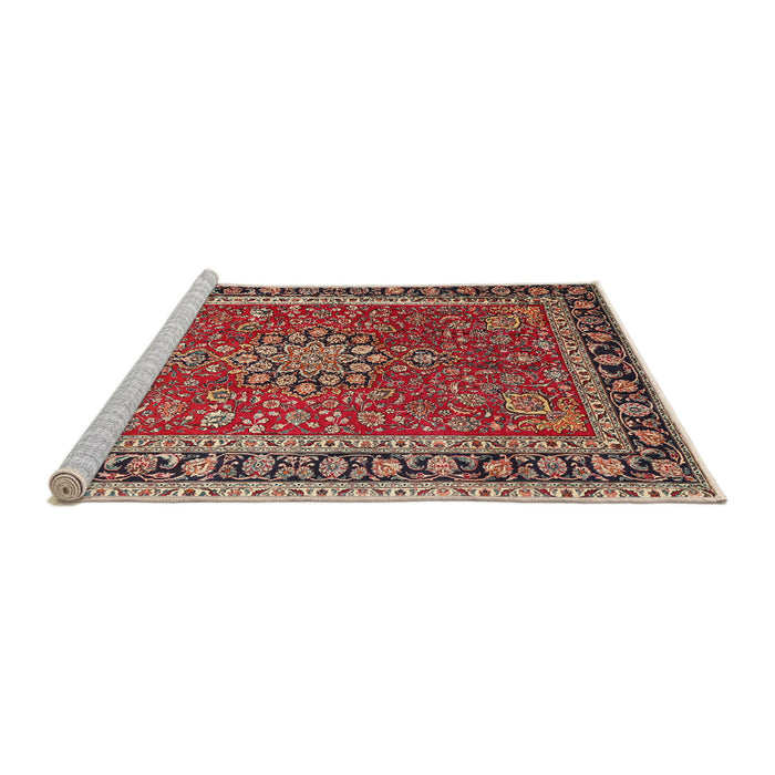 Sideview of Machine Washable Traditional Tomato Red Rug, wshtr1029