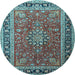 Round Medallion Light Blue Traditional Rug, tr1029lblu