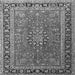 Round Machine Washable Medallion Gray Traditional Rug, wshtr1029gry