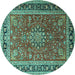 Round Medallion Turquoise Traditional Rug, tr1029turq