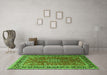 Machine Washable Medallion Green Traditional Area Rugs in a Living Room,, wshtr1029grn